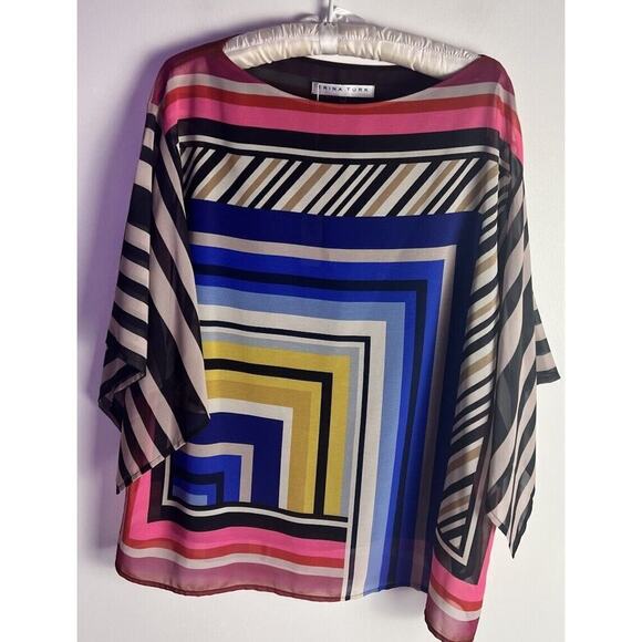 Trina Turk Mouvedre Geometric Colorful Kimono Sleeve Boho Blouse Size XS/S NEW - Picture 2 of 9